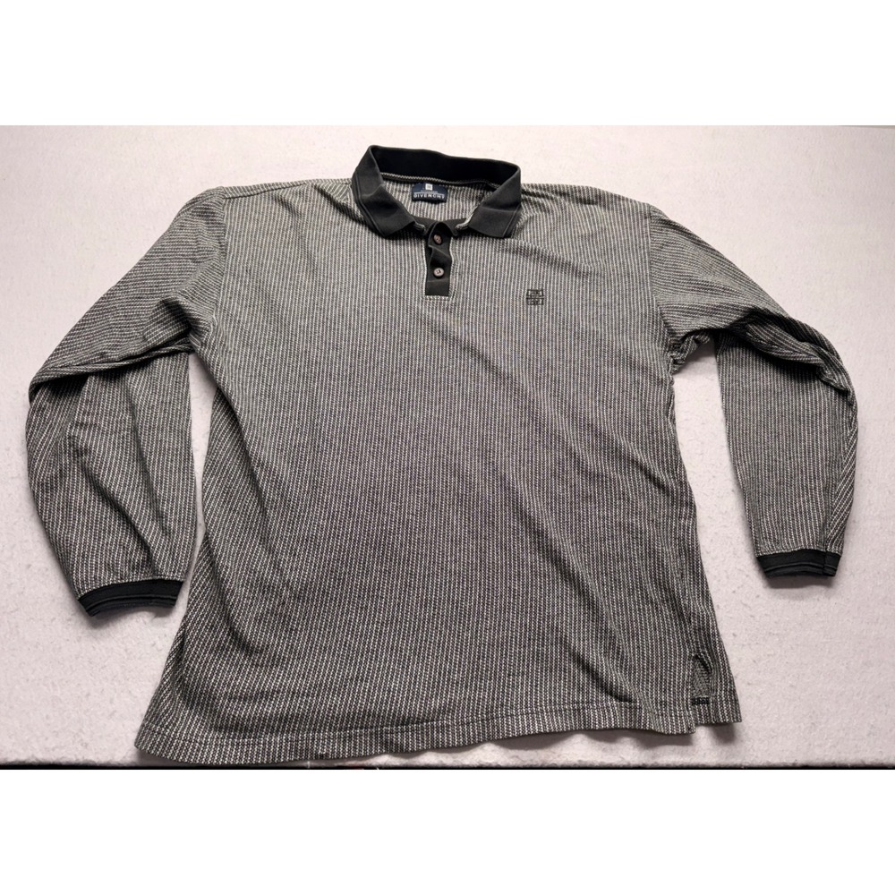 Givenchy Activewear Mens Long Sleeve Polo Shirt Black White Stripe Logo L READ